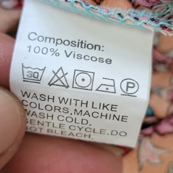 SHEIN Women XL Boho Floral Tassel Tie Tunic Top Turquoise Orange Mixed Print - Picture 5 of 9